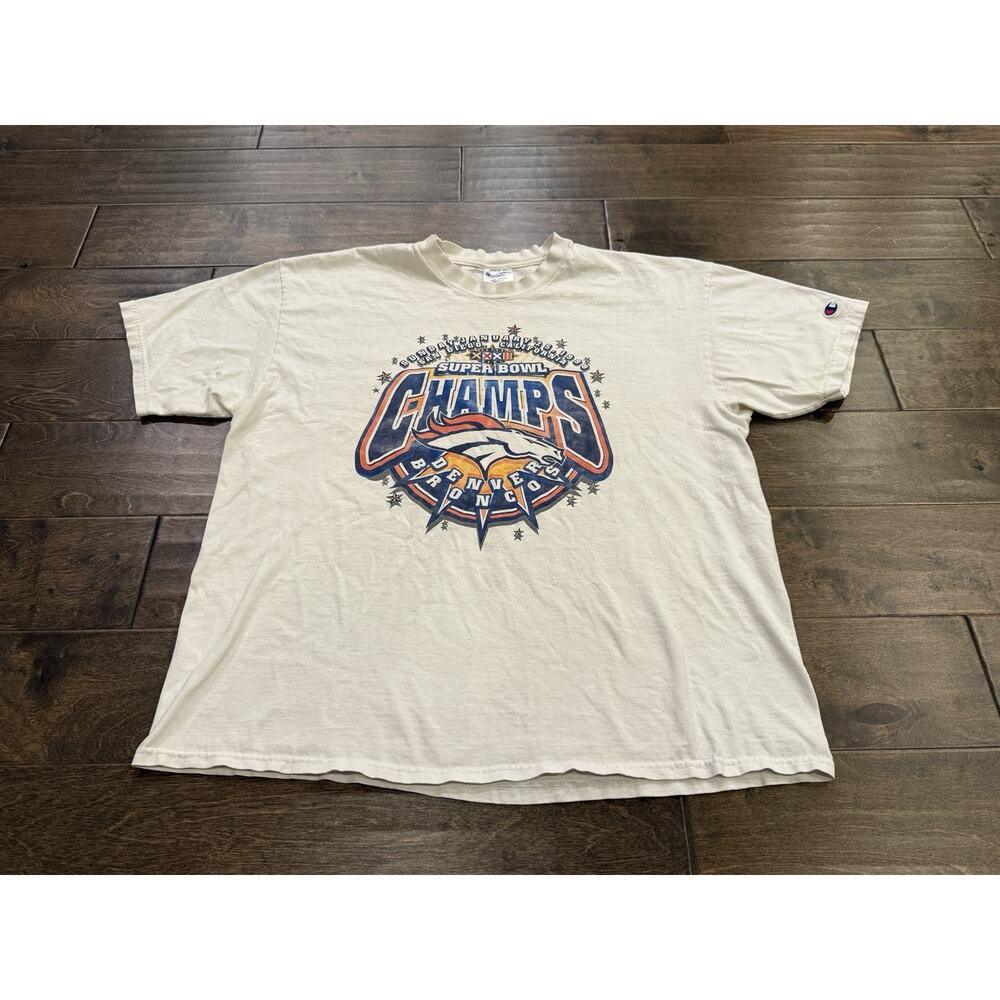 Vintage Champion Mens White Super Bowl Champs 1998 Denver Broncos Shirt XL USA - Picture 2 of 8